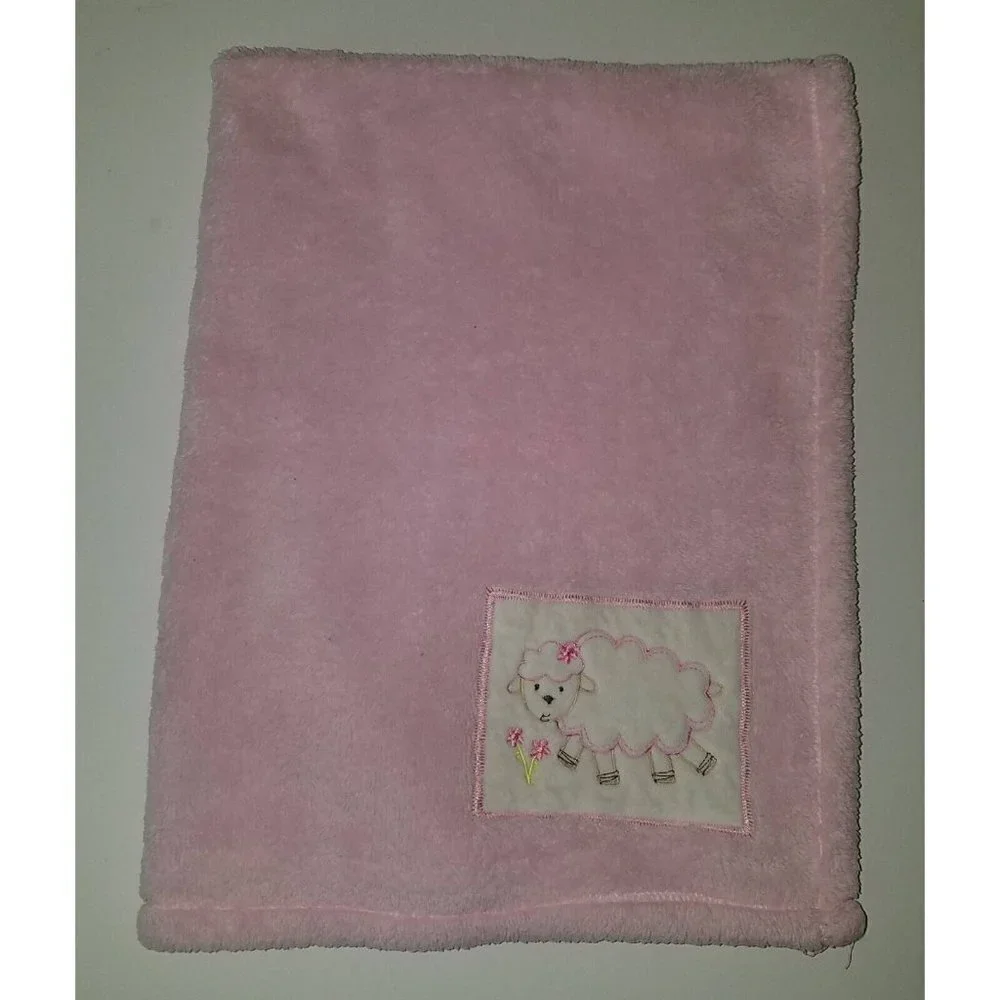 Baby Gear Pink Sheep Lamb Fleece Baby Blanket Lovey Flowers White 30x40-